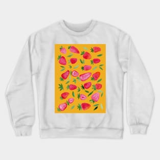 Watercolors strawberries - red and green on ochre Crewneck Sweatshirt